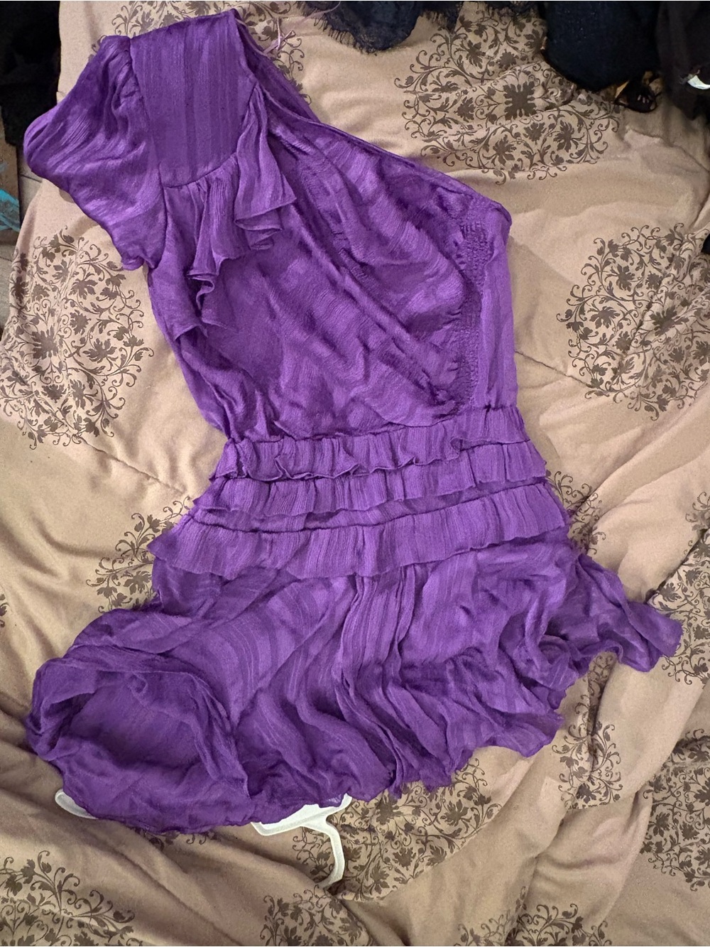 IRO Purple One-Shoulder Ruffle Mini Dress - Picture 2 of 5